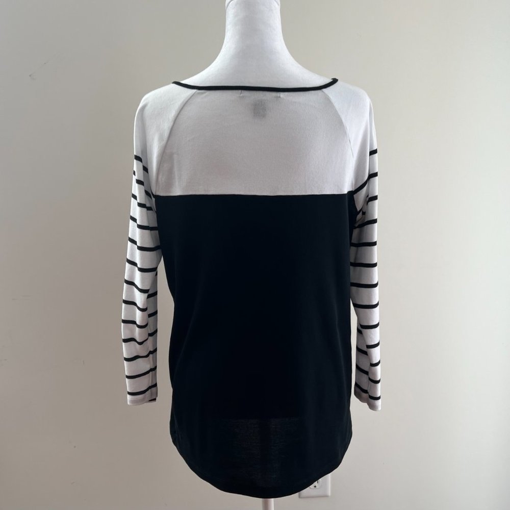 EUC Lauren Ralph Lauren Black & White Striped Top Size XL - Picture 3 of 10